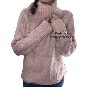J Crew Alpaca Blend Chunky Turtleneck Sweater Sz M Pink Turtleneck Preppy Casual